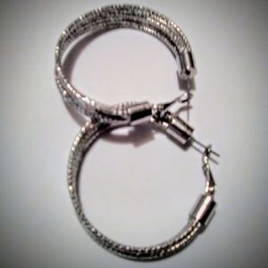 Silver plated multiple hoop studded earrings